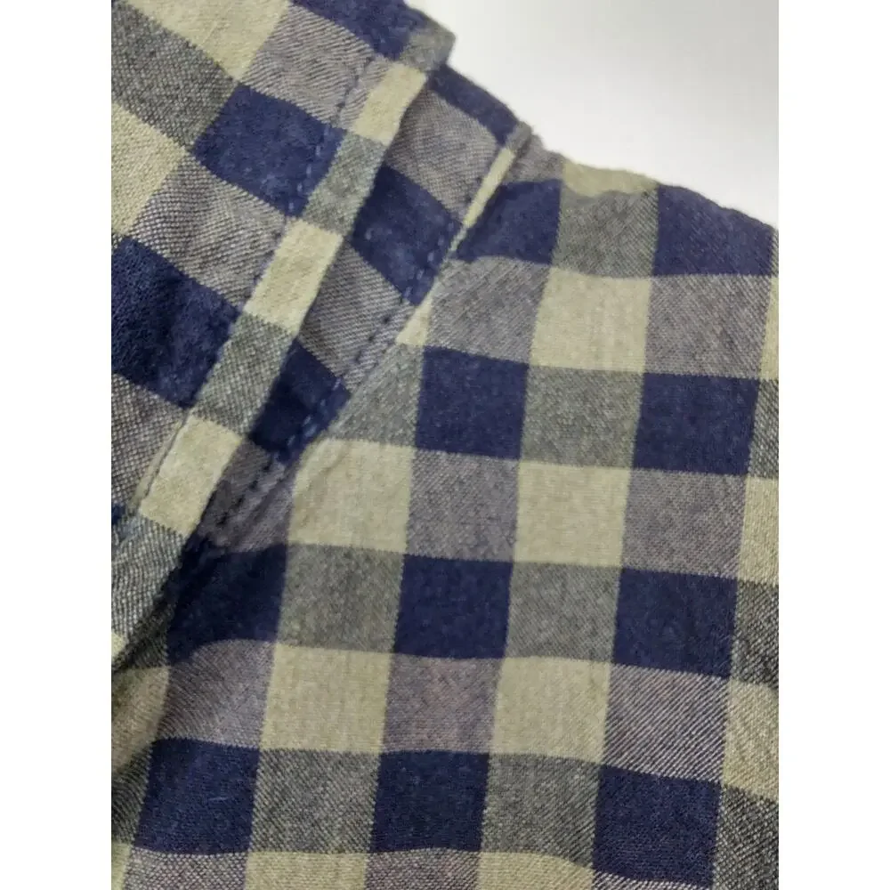 J.Crew Secret Wash Slim Fit Gingham Button Down Shirt Mens L Olive Black Organic